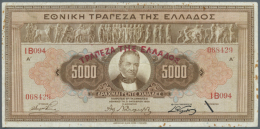 5000 Drachmai ND(1928) P. 101a, Rare Note, Used With Folds And Stain Dots In Paper, Probably Pressed But No Holes... - Greece