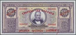 500 Drachmai ND(1928) Specimen P. 99s, With 4 "cancelled" Perforations, Center Fold But No Holes Or Tears, Crisp... - Greece