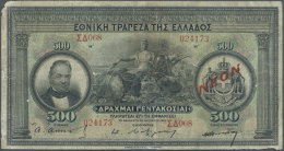 500 Drachmai 1922 (1922)  With Red Overprint "NEON", P.68 In Well Worn Condition With Stained Paper, Tiny Tears,... - Greece