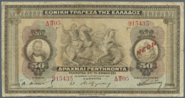 50 Drachmai 1921 P. 66a, Used With Several Folds And Creases, No Holes, Light Staining, Condition: F- To F. (D) - Greece