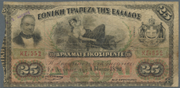 25 Drachmai 1890 P. 38, Stronger Used With Soft Paper And Lots Of Folds, Tiny Holes At Left Due To Usage, Tiny... - Greece