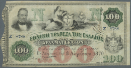 100 Drachmai 1870 P. 32, Used With Folds, Staining Of Usage Visible Mainly On Back, Relatively Clean Front, No... - Greece