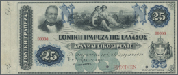 25 Drachmai ND Specimen P. 31s, Zero Serial Numbers, Specimen Overprint At Lower Right, 2 Cancellation Holes, With... - Greece