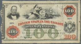 100 Drachmai 1869 P. 29, Rare Issue, Used With Several Folds And Creases, Softness In Paper, Small Tear In Paper... - Greece