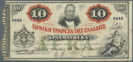 10 Drachmai 1867 P. 23, Early Issue, Used With Vertical And Horizontal Folds, No Holes Or Tears, No Repairs, Front... - Greece