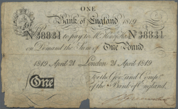 1 Pound 1819 P. 190c, Very Rare Early Date White Pound Note, Stronger Used With Vertical And Horizontal Fold,... - Other & Unclassified