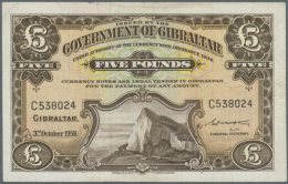 5 Pounds 1958 P. 19a, Strong Paper And Original Colors, Center Fold And Light Handling In Paper, 2 Tiny Pinholes At... - Gibraltar