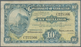 Set Of 2 Notes Containing 10 Shillings 1937 P. 14a (F To F-) And 10 Shillings 1958 P. 17 (VF-, Small Writing On... - Gibraltar