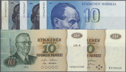 Set Of 5 Different Notes Containing 3x 10 Markkaa Notes Containing P. 111a, 112a1980 And 113a 1986, All In... - Finland