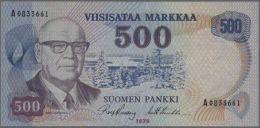 500 Markkaa 1975 P. 110b, 4 Vertical Folds And Light Handling In Paper But Still Very Crisp And Colorful, No Holes... - Finland