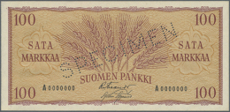 100 Markkaa 1957 Specimen P. 97s With Specimen Perforation, Zero Serial Numbers, Light Handling In Paper But... - Finland