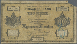 10 Markkaa 1882 P. A46a, Stronger Used With Strong Folds, Missing Part At Upper Right Edge, Writing At Lower Right,... - Finland