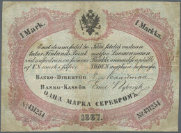 1 Markka 1867 P. A39Ab, Used With Folds, Staining On Back And At Borders, No Holes Or Tears, Not Repaired,... - Finland