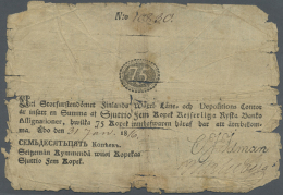 75 Kopekaa 1816 P. A15, Rare Early Issue, Very Strong Used, Very Worn Soft Paper With Several Tears In Center, Much... - Finland