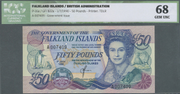 Set Of 2 Consecutive Notes 50 Pounds 1990 P. 16a, Serial #A007409 To #A007408, ICG Graded 68 Gem UNC And 66 Choice... - Falkland Islands