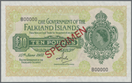 10 Pounds 1982 Specimen P. 11cs, Zero Serial Numbers, Red Specimen Overprint, Only One Light Dint At Lower Left... - Falkland Islands