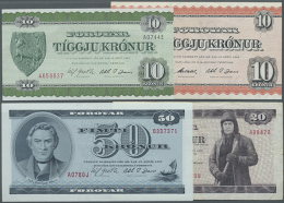 Set Of 4 Notes Containing 10 Kronur ND(1954) P. 14d (aUNC), 10 Kronur ND(1974) P. 16a (UNC), 20 Kronur ND(1988) P.... - Faroe Islands