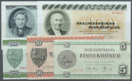 Set Of 5 Notes Containing 100 Kronur ND P. 21d (aUNC), 50 Kronor ND P. 17 (UNC), 10 Kronur ND P. 14b (VF-), 5... - Faroe Islands