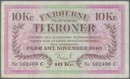 10 Kroner 1940 P. 11a, Pressed, Traces Of Former Folds Especially Visible On Back, No Holes Or Tears, Condition: F.... - Faroe Islands