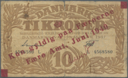 10 Kroner June 1940, Series L (P.3C), Ovpt. On Denmark P.31b In Well Worn Condition With Several Stains And Folds,... - Faroe Islands