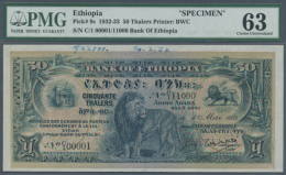 50 Thalers 1932 "Specimen" With Perforation "CANCELLED" And Serial Number 00001 With Annotations In Blue Ink At... - Ethiopia