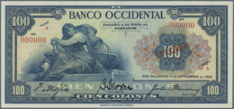 100 Colones ND (1924-29) Specimen P. 198s Issued By "Banco Occidental" In Beautiful Design With Red "Specimen"... - El Salvador