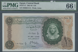 Egypt: 10 Pounds 1961 P. 41, PMG Graded 66 Gem UNC EPQ. (D) - Egypt