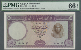 Egypt: Set Of 2 Consecutive Notes 5 Pounds 1965 P. 40, Both PMG Graded 66 Gem UNC EPQ. (D) - Egypt