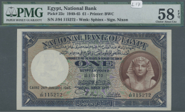 Egypt: 1 Pound ND(1940-45) P. 22c, PMG Graded 58 Choice About UNC EPQ. (D) - Egypt