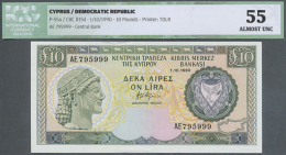 Set Of 2 Consecutive Notes 10 Pounds 1990 P. 55a, Both ICG Graded 55 AUNC. (2 Pcs) (D) - Cyprus