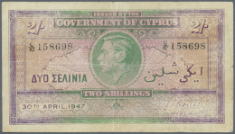 2 Shillings 1947 P. 21, Tiny Center Hole, A Bit Discolored On Both Sides, Condition: VG To F. (D) - Cyprus