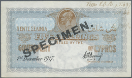 5 Shillings 1917 Specimen, P.7s, Small Hole At Upper Left, Pinholes At Upper Right, Soft Vertical Bend At Center.... - Cyprus