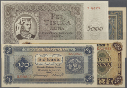 Set With 4 Banknotes Series 1943 Containing 100, 1000 And 2 X 5000 Kuna, P.11a, 12a, 13a, 14a. 5000 Kuna P.13 With... - Croatia
