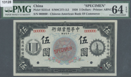Chinese-American Bank Of Commerce 5 Dollars 1920 SPECIMEN, P.S231s4 In Excellent Condition With A Tiny Dint At... - China