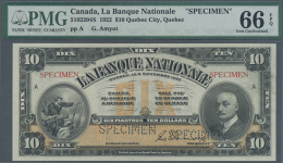 La Banque National 10 Dollars 1922 SPECIMEN P. S872s With Specimen Overprint And Perforation, PMG Graded 66 Gem UNC... - Canada