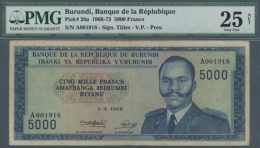 5000 Francs 1968, P.26a, Stained Paper With Several Folds, PMG Graded 25 Very Fine NET (R) - Burundi