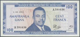 100 Francs 1964 P. 12a, Light Handling In Paper And 4 Very Tiny Pinholes, Condition: XF+ To AUNC. (D) - Burundi