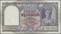 10 Rupees ND With Red Overprint P. 28, 2 Pinoles At Left, One Corner Fold, No Other Folds, No Tears, Crisp Original... - Myanmar