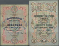 Pair With 5 And 10 Gold Leva Revalidation Issue ND(1907), P.7a And 8. Both Notes With Several Handling Traces Like... - Bulgaria