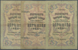 Set With 3 Banknotes 5 Silver Leva ND(1909) With Single Letter Serial # Prefix
2 Serial # On Front And Black... - Bulgaria