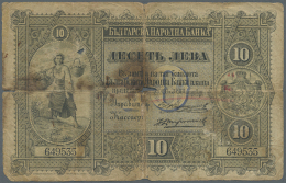 10 Silver Leva ND(1899), P.A7a In Well Worn Condition With Stained Paper, Many Tears And Holes At Center.... - Bulgaria