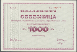 Republika Srpska, Banja Luka Region, Debenture Bon 1000 DEM 1994, P.NL In Nearly Perfect Condition With Minor... - Bosnia And Herzegovina