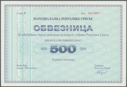 Republika Srpska, Banja Luka Region, Debenture Bon 500 DEM 1994, P.NL In Nearly Perfect Condition With Minor... - Bosnia And Herzegovina