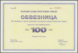 Republika Srpska, Banja Luka Region, Debenture Bon 100 DEM 1994, P.NL In Nearly Perfect Condition With Minor... - Bosnia And Herzegovina