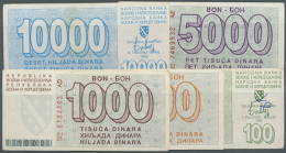 Set Of 5 Banknotes Containing 100, 500, 1000, 5000 And 10.000 Dinara 1992 P. 24a-28a, Mostly With Light Traces Of... - Bosnia And Herzegovina