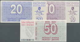 Set Of 3 Notes Containing 10, 20 And 50 Dinara 1992 P. 21-23, All In Condition: UNC. (3 Pcs) (D) - Bosnia And Herzegovina