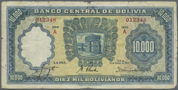 10.000 Bolivianos 1942 P. 137, Ised With Folds, Stronger Center Fold, Border Tears, Center Hole, Center Hole, Small... - Bolivia