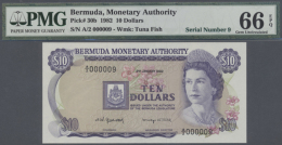 10 Dollar 1982 P. 30b, PMG Graded 66 GEM UNC EPQ With Very Low Serial Number A/2 000009. (R) - Bermudas