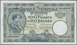 100 Francs - 20 Belgas 1929 P. 102, Light Folds, Crisp Paper And No Holes Or Tears, Condition VF+ To XF-. (D) - Other & Unclassified