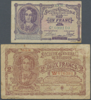 Set Of 2 Notes Containing 1 Franc 1916 P. 86b (F+) And 2 Francs 1918 P. 87 (F-), Nice Set. (2 Pcs) (D) - Other & Unclassified